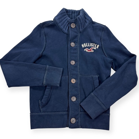 Hollister Sweaters - Y2K‎ Hollister Sweater Women's Small Navy Blue Cardigan Mock Neck Button Down